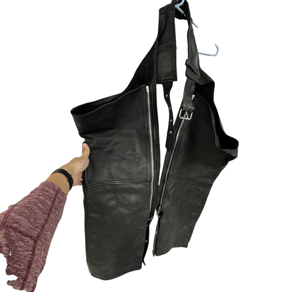 Vintage First Genuine Leather - Black Leather Motorcycle Chaps - Size XL - NL